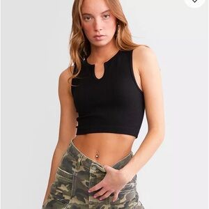 Elegant Black Ribbed Crop Top